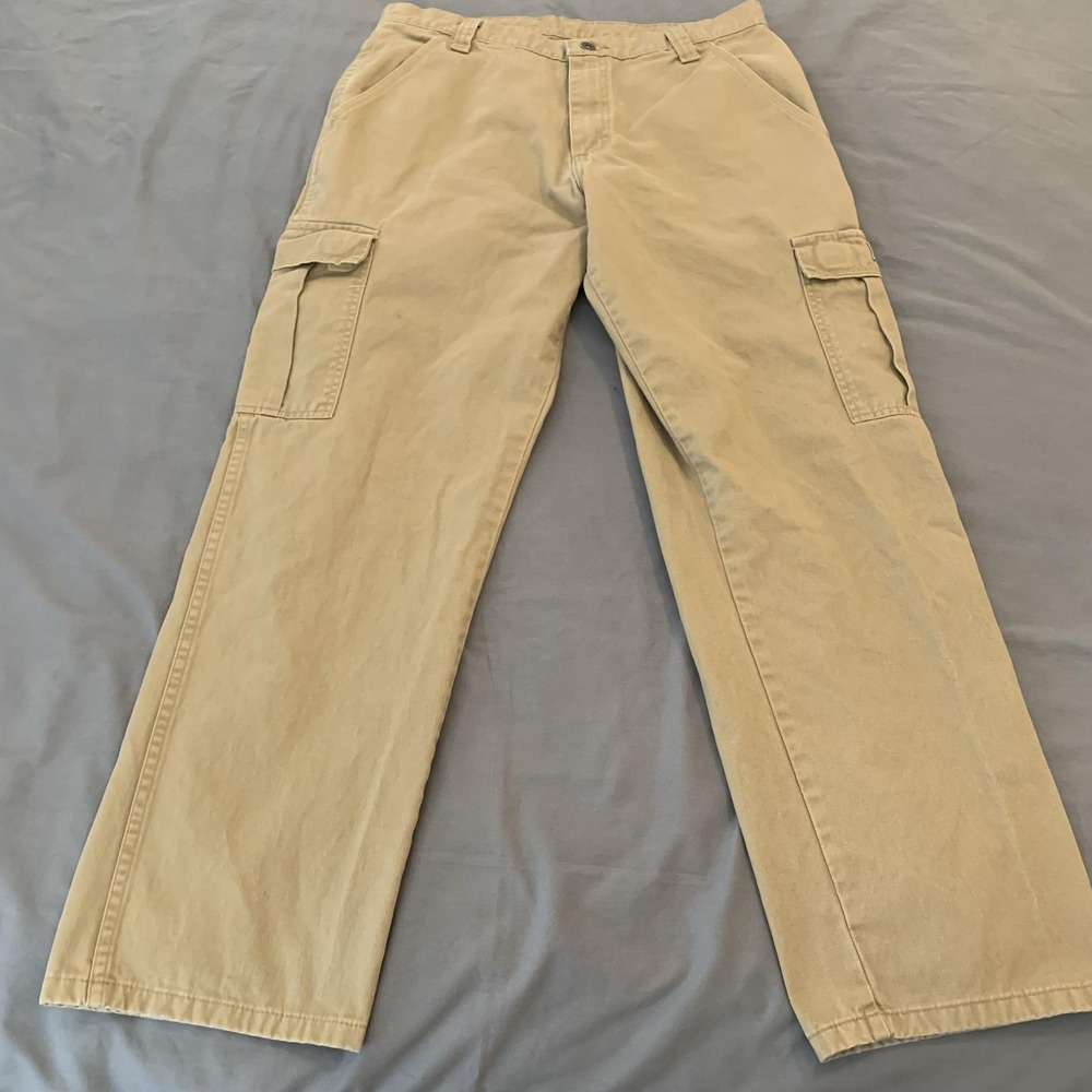 Wrangler‎ Cargo Pants Mens 32x30 Beige Canvas Straight Leg Utility Workwear